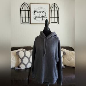 All Saints Gray Fuzzy Textured Pullover Hoodie Sweatshirt Size L Boho Chic Retro